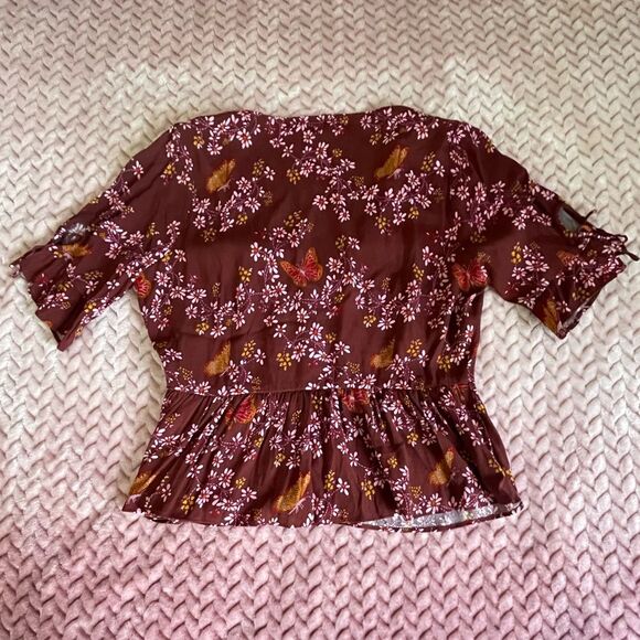 Madewell Tie-Sleeve Wrap Top in Butterfly Sanctuary Womens Size 2 - Picture 10 of 11